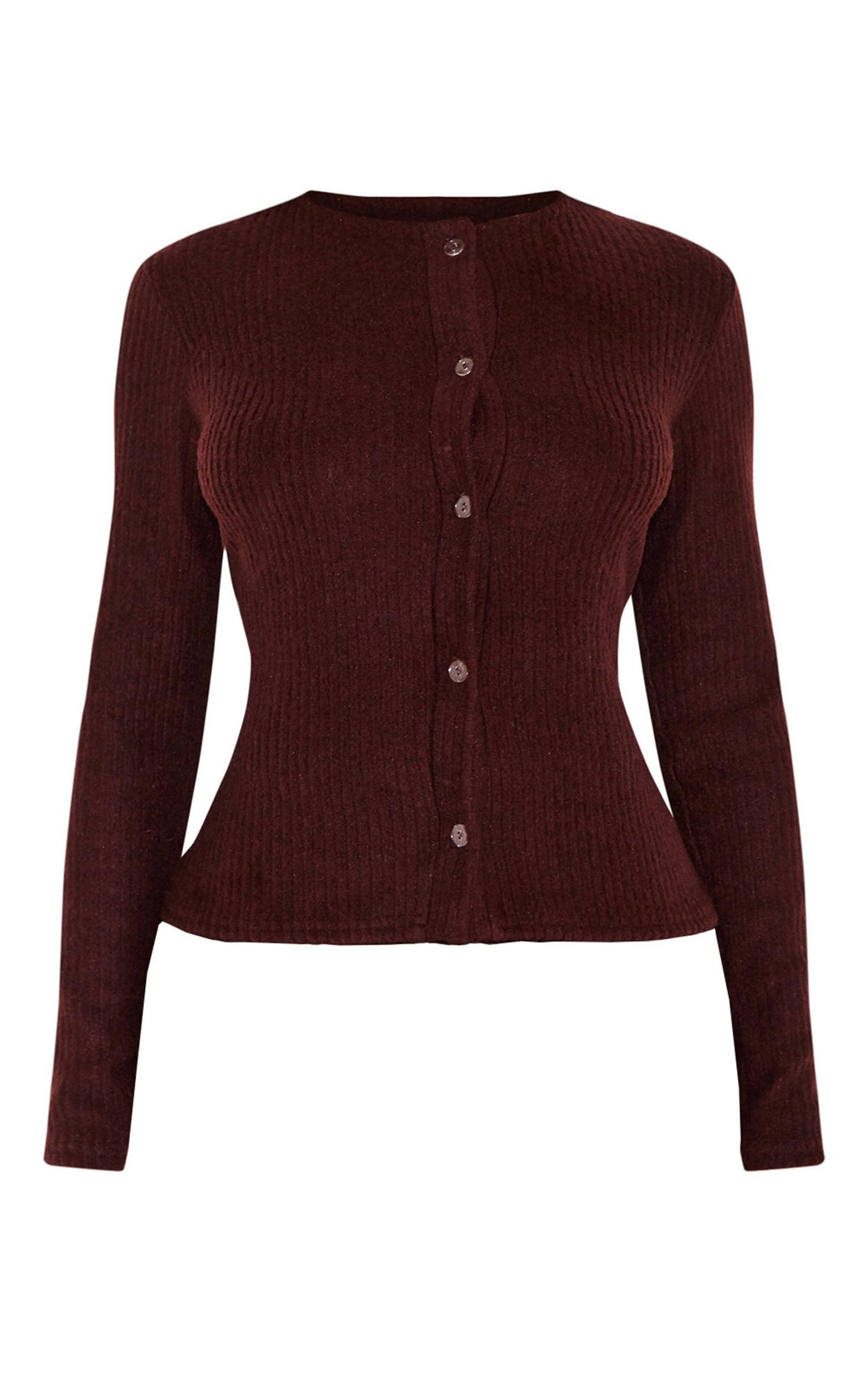 Petite Chocolate Brushed Rib Button Through Top Product Image