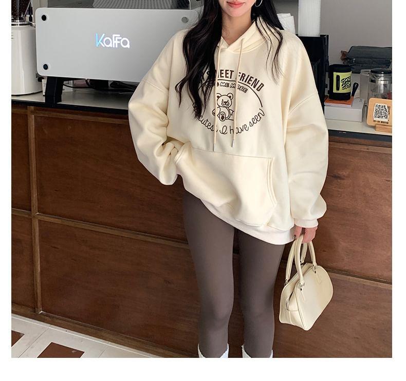 Bear Print Loose Fit Hoodie Product Image