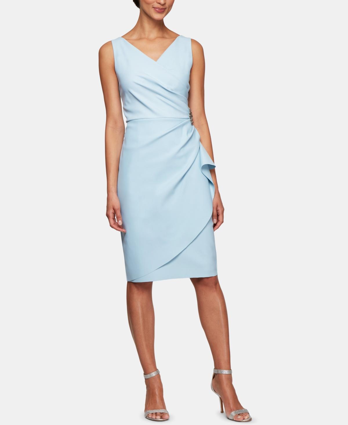 Alex Evenings Surplice V-Neck Sleeveless Ruched Brooch Sheath Dress Product Image