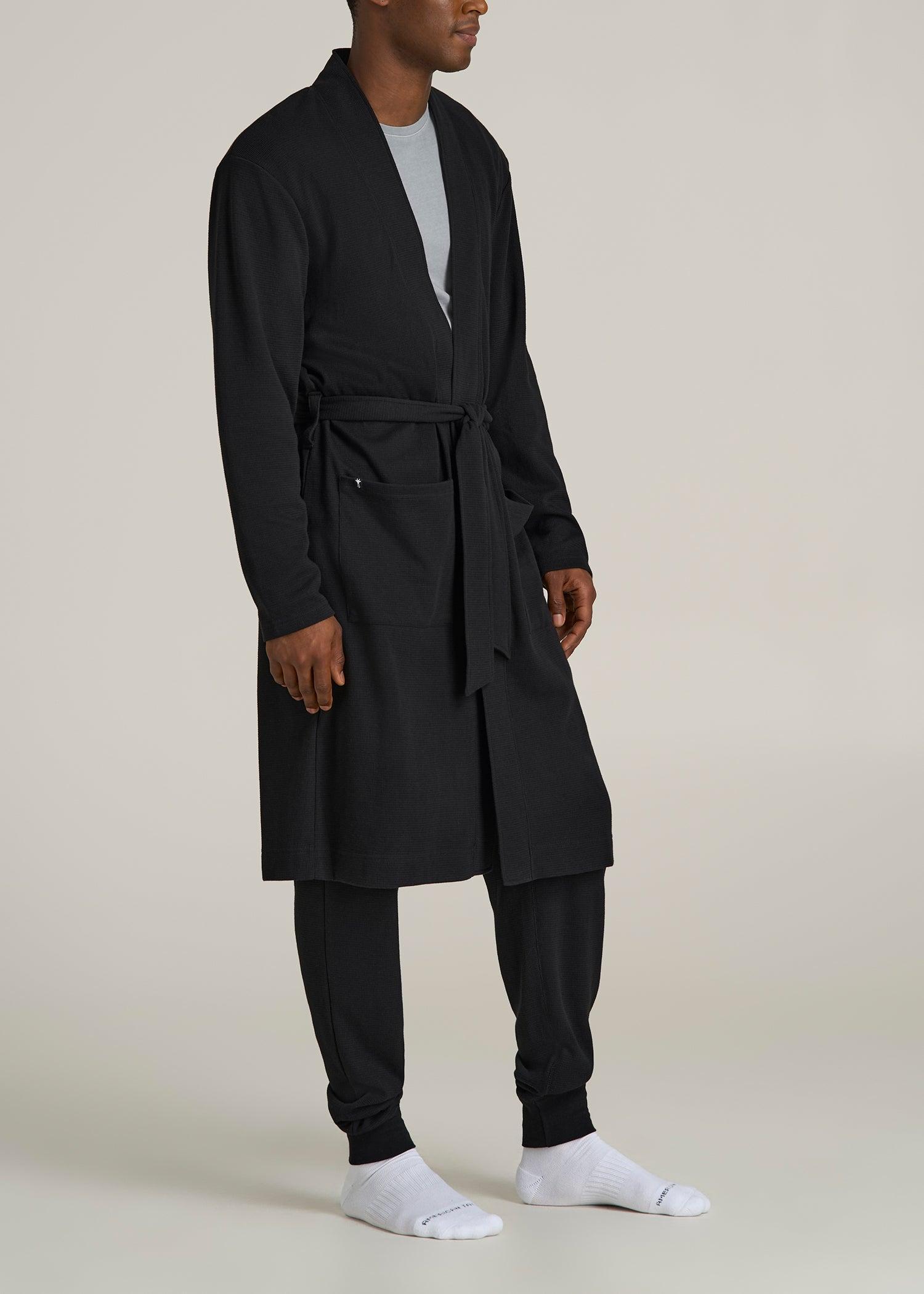 Waffle-Knit Lounge Robe for Tall Men in Black Product Image