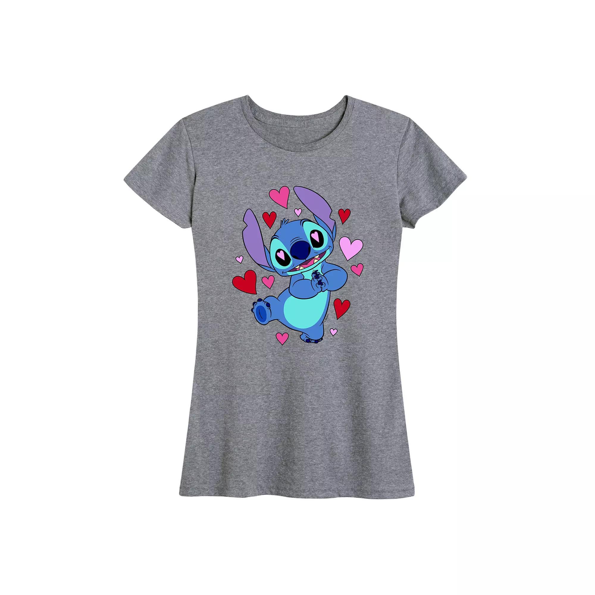 Disneys Lilo & Stitch Womens Heart Eyes Graphic Tee Grey Gray Product Image