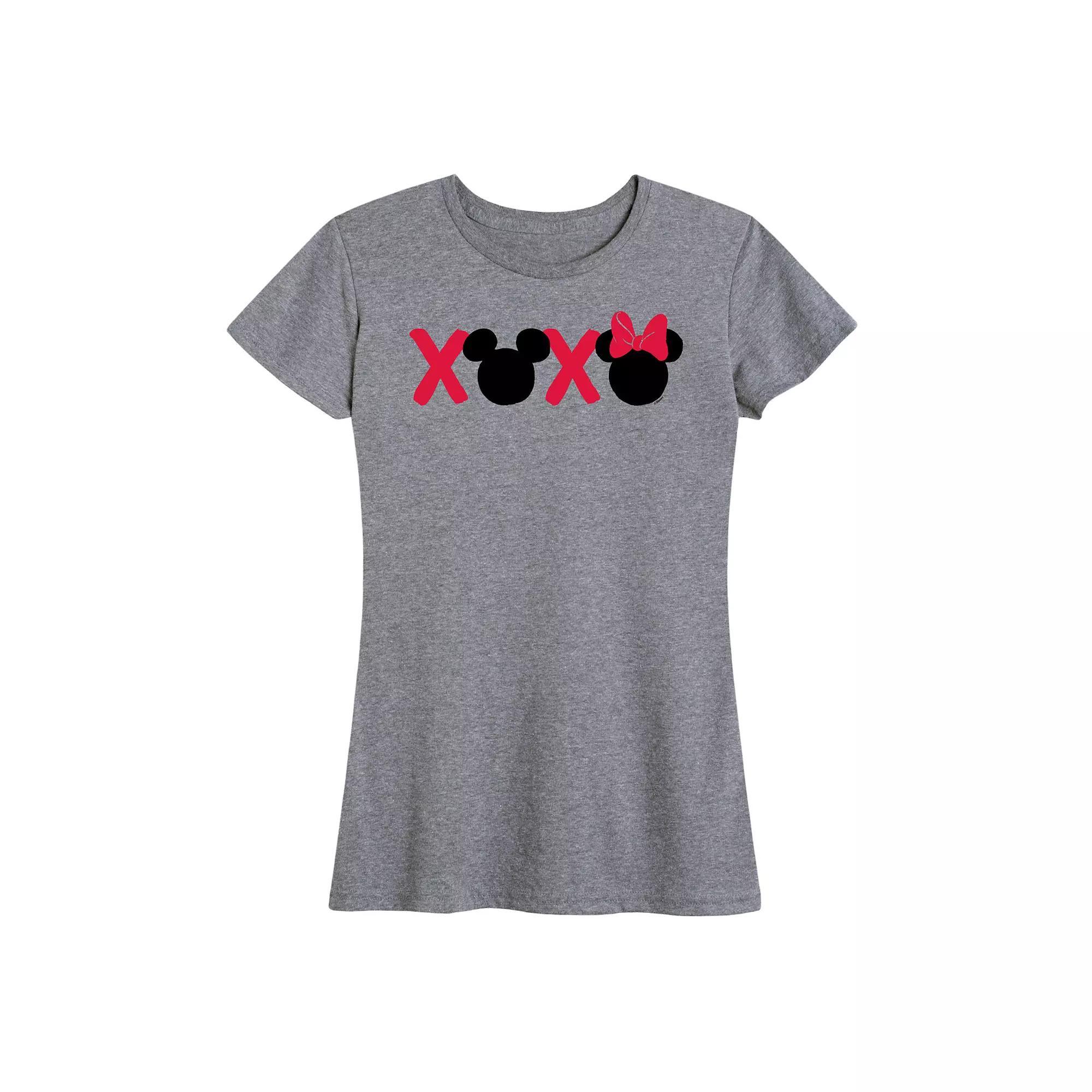 Disneys Mickey & Minnie Mouse Womens XOXO Graphic Tee Grey Gray Product Image