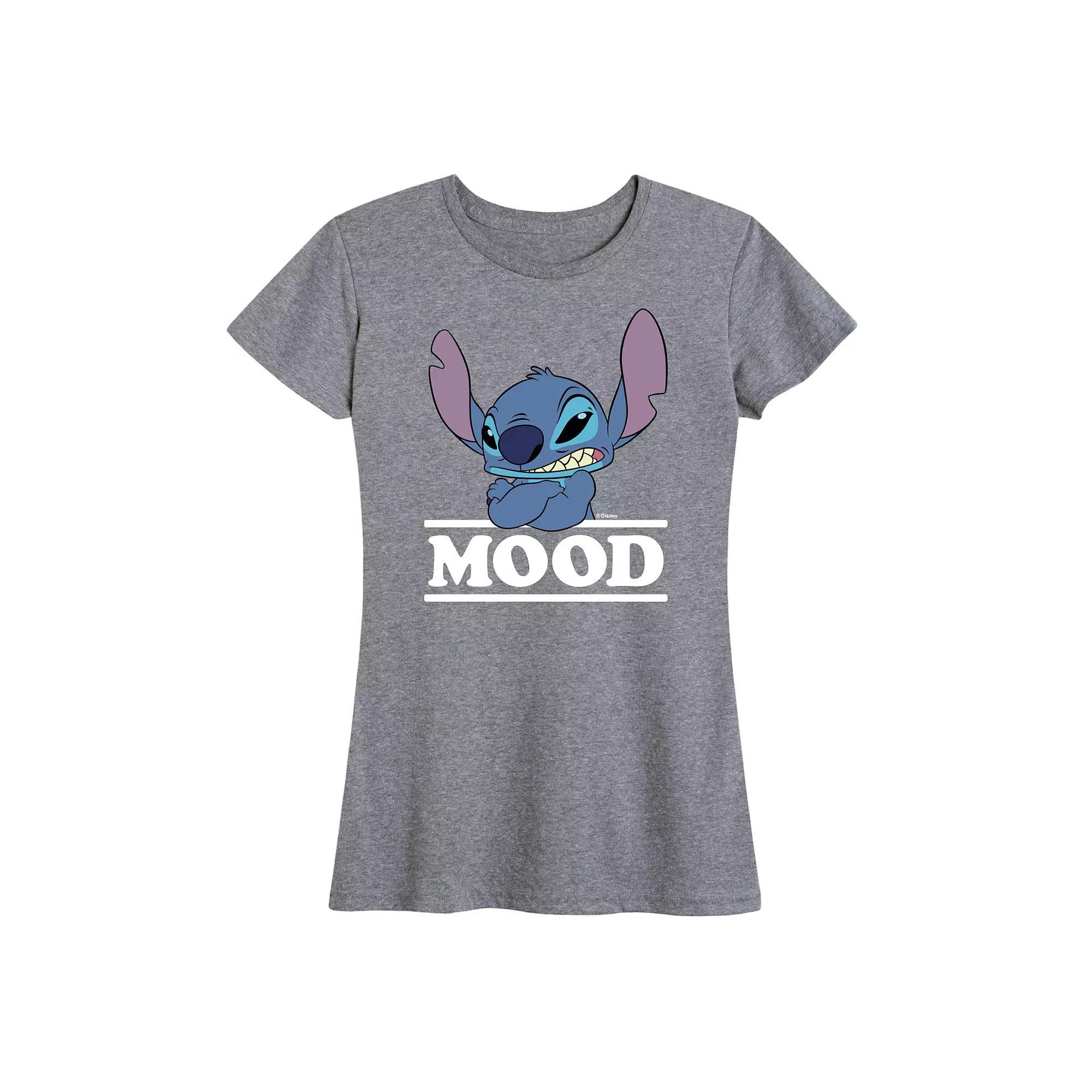 Disneys Lilo & Stitch Womens Mood Graphic Tee Grey Gray Product Image
