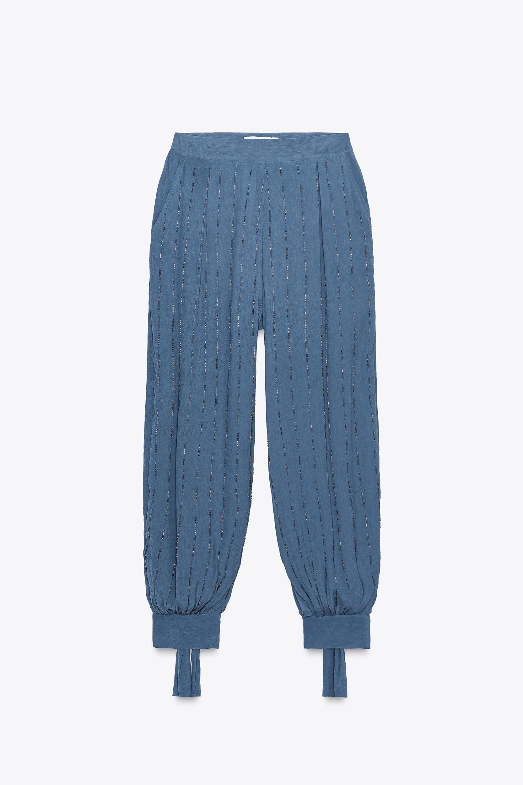 BEADED PANTS WITH TIED HEMS Product Image