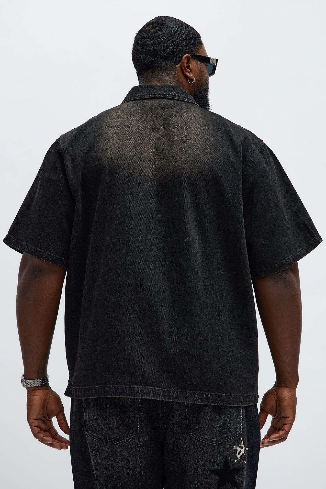 Washed Denim Button Up  - Black Product Image