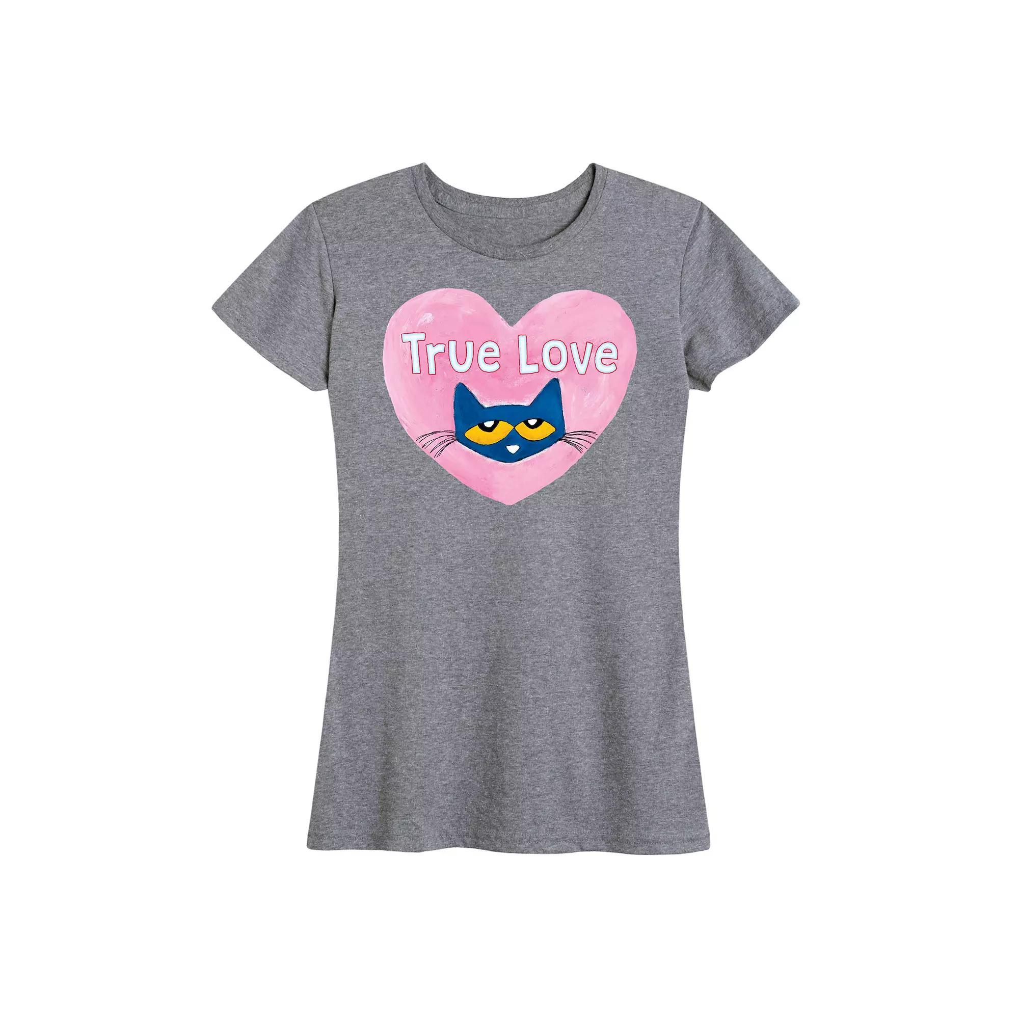 Womens Pete The Cat True Love Graphic Tee Heather Grey Gray Product Image