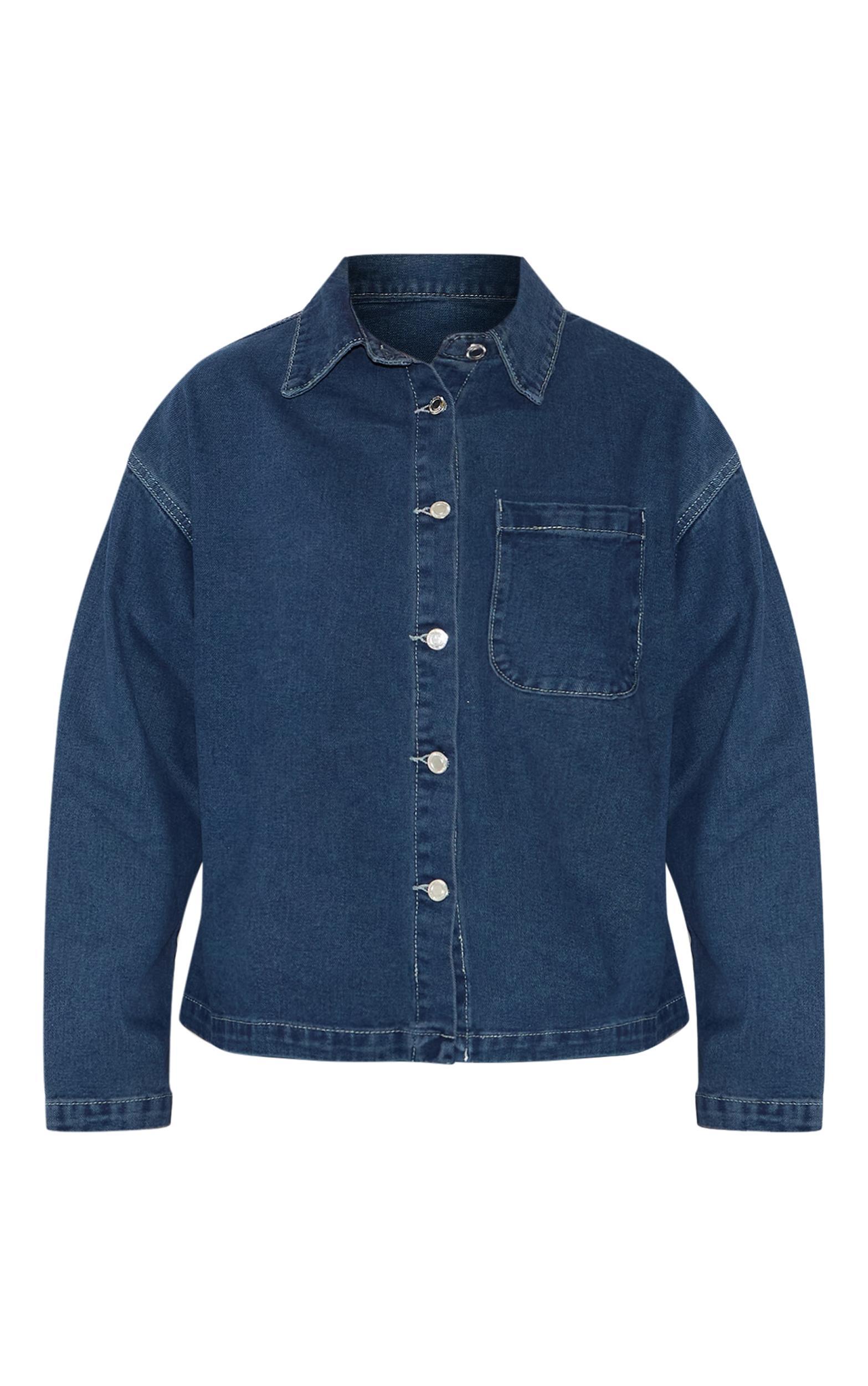  Plus Indigo Long Sleeve Boxy Denim Shirt Product Image