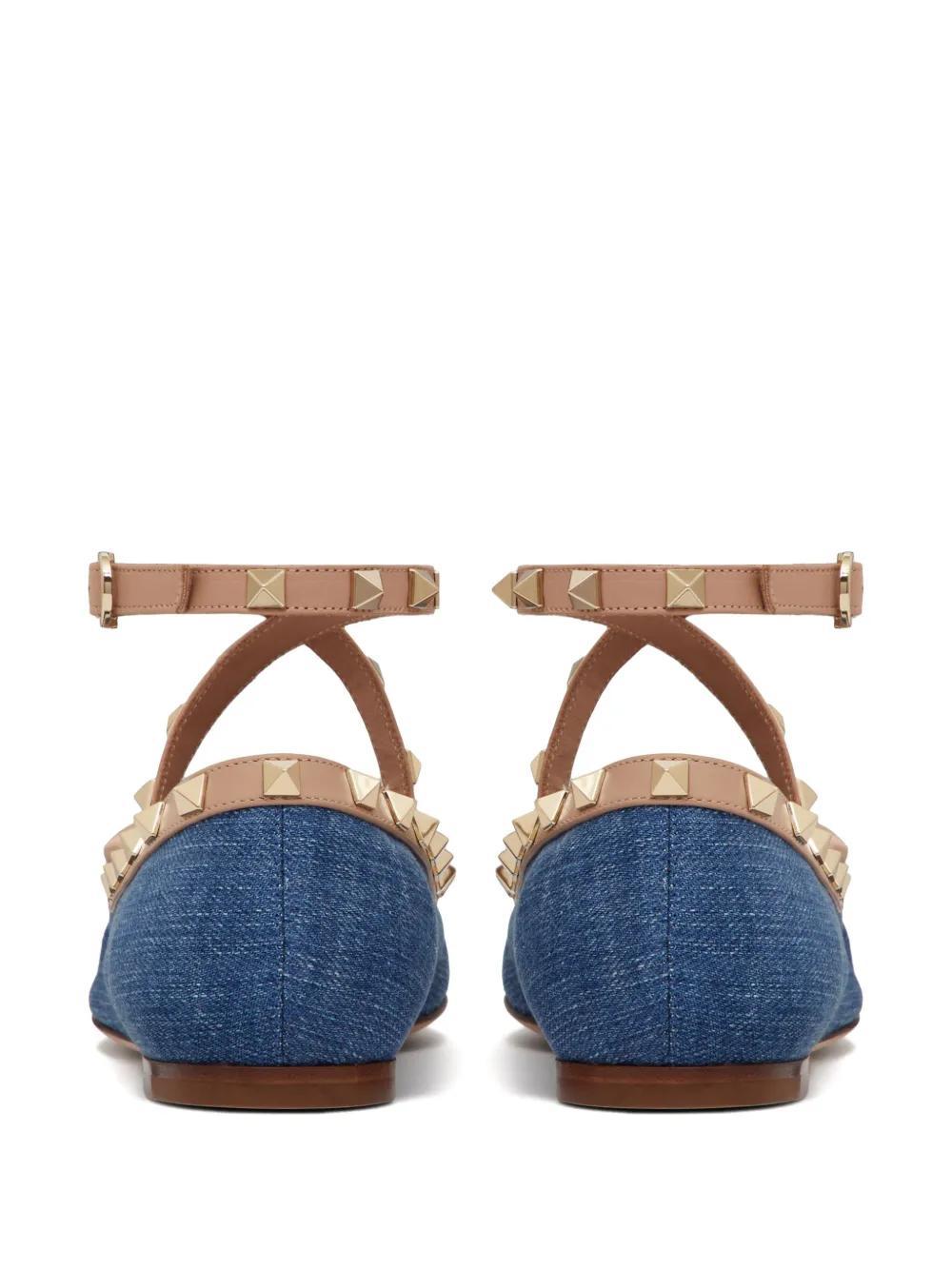 Rockstud denim ballerina shoes Product Image