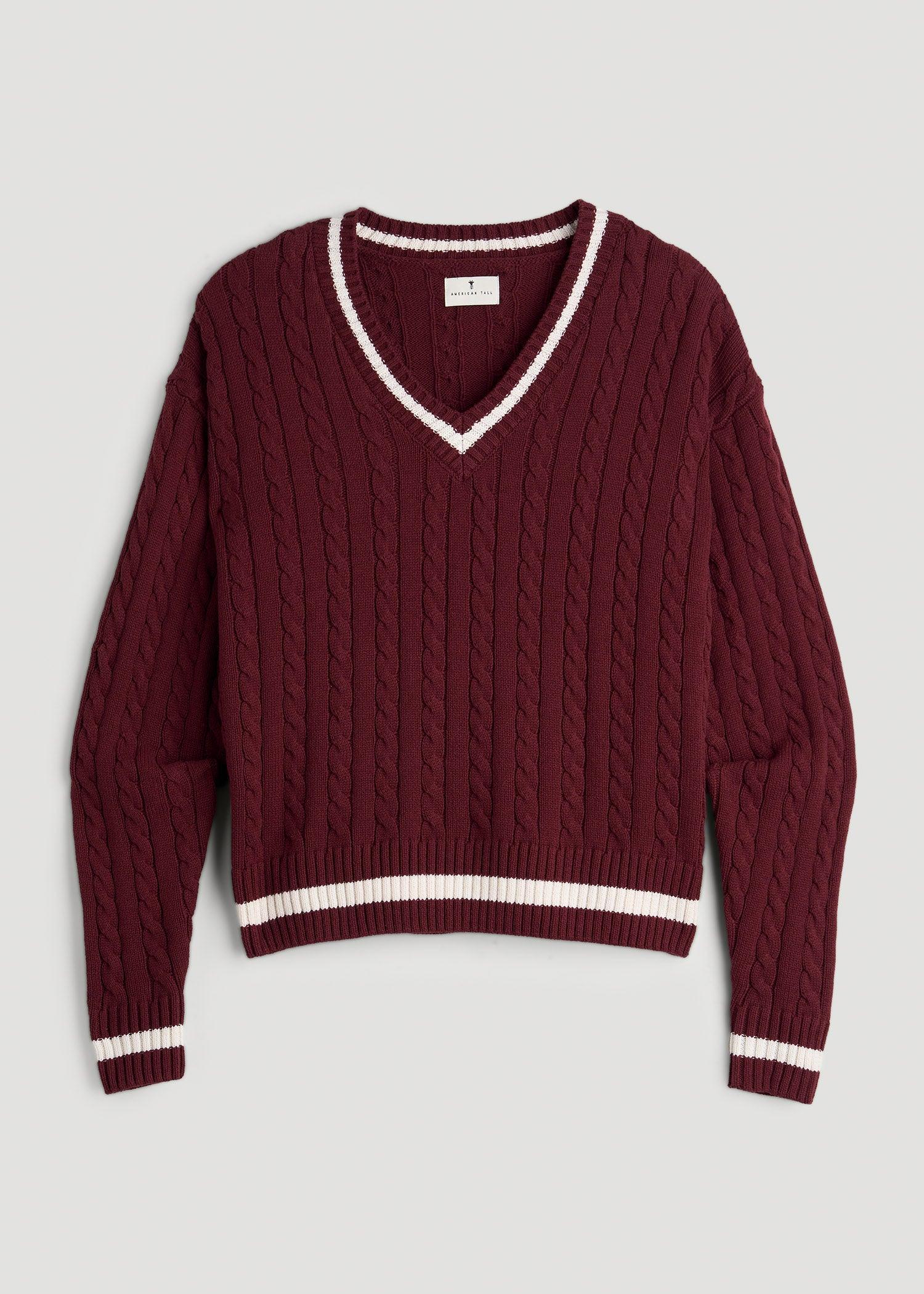 V-Neck Collegiate Sweater for Tall Women in Red Ochre and Winter White Product Image