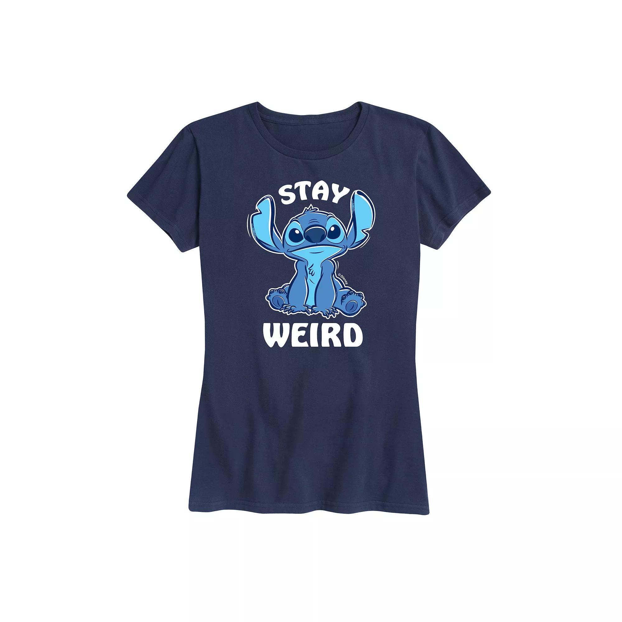 Disneys Lilo & Stitch Womens Stay Weird Graphic Tee Blue Product Image