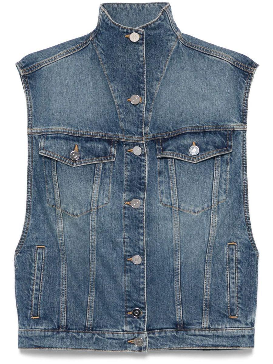 ALAÏA High-neck Denim Trucker Vest In Blue Product Image