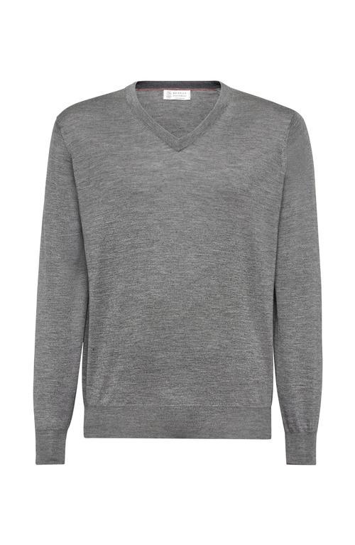 BRUNELLO CUCINELLI Men's Cashmere And Silk Lightweight Sweater In Dark Grey Product Image