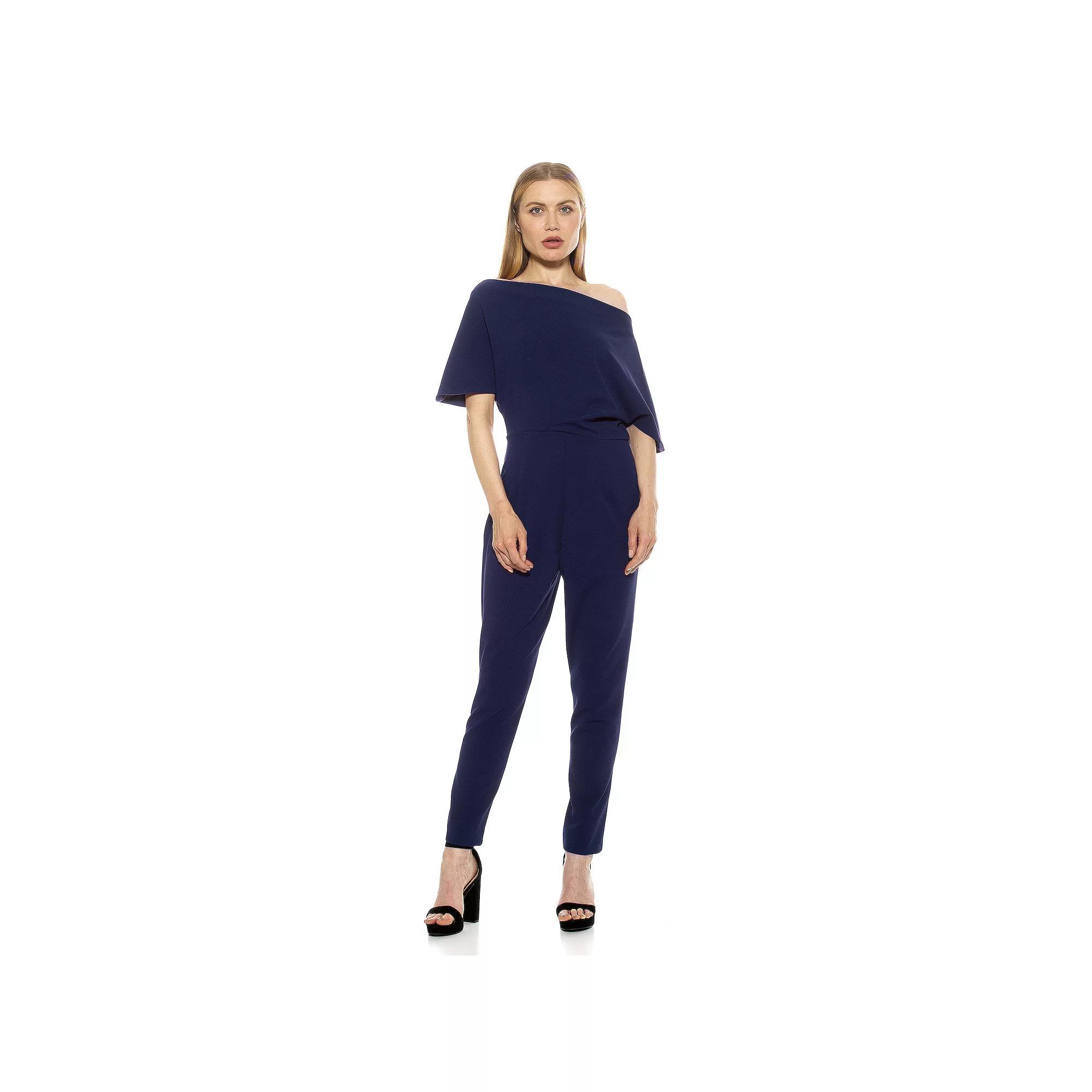Women's ALEXIA ADMOR Athena Draped Off-Shoulder Jumpsuit, Size: Medium, Blue Product Image