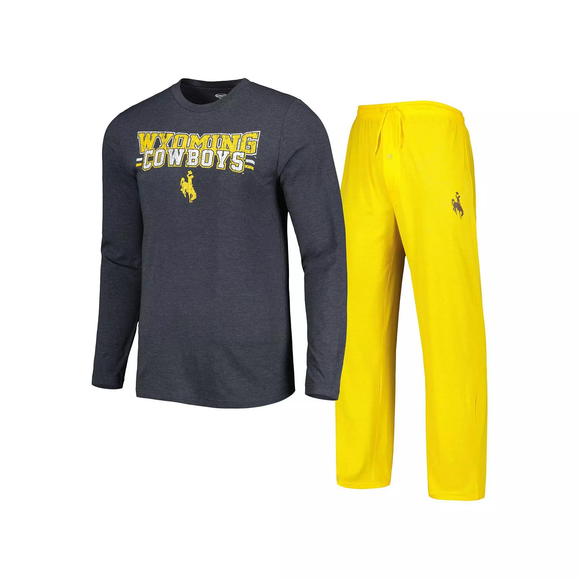 Men's Concepts Sport Gold/Charcoal Wyoming Cowboys Meter Long Sleeve T-Shirt & Pants Sleep Set, Size: Medium, Wyo Gold Product Image