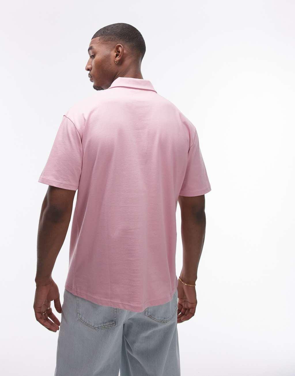 Topman oversized fit polo in washed pink Product Image