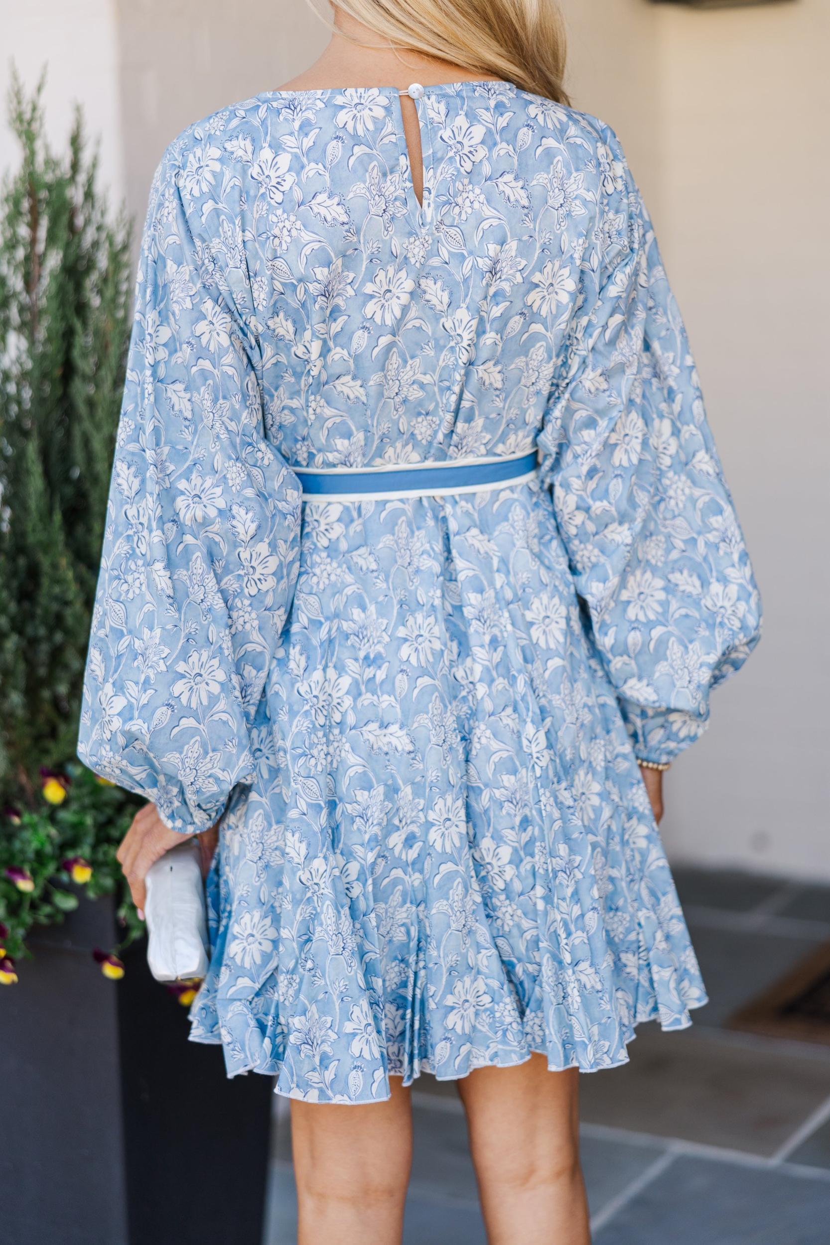 Stay Close Blue Floral Toile Tied Waist Dress Female Product Image