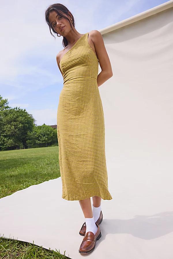 Urban Outfitters UO Carson Asymmetrical One Shoulder Linen-Blend Midi Dress Womens at Urban Outfitters Product Image