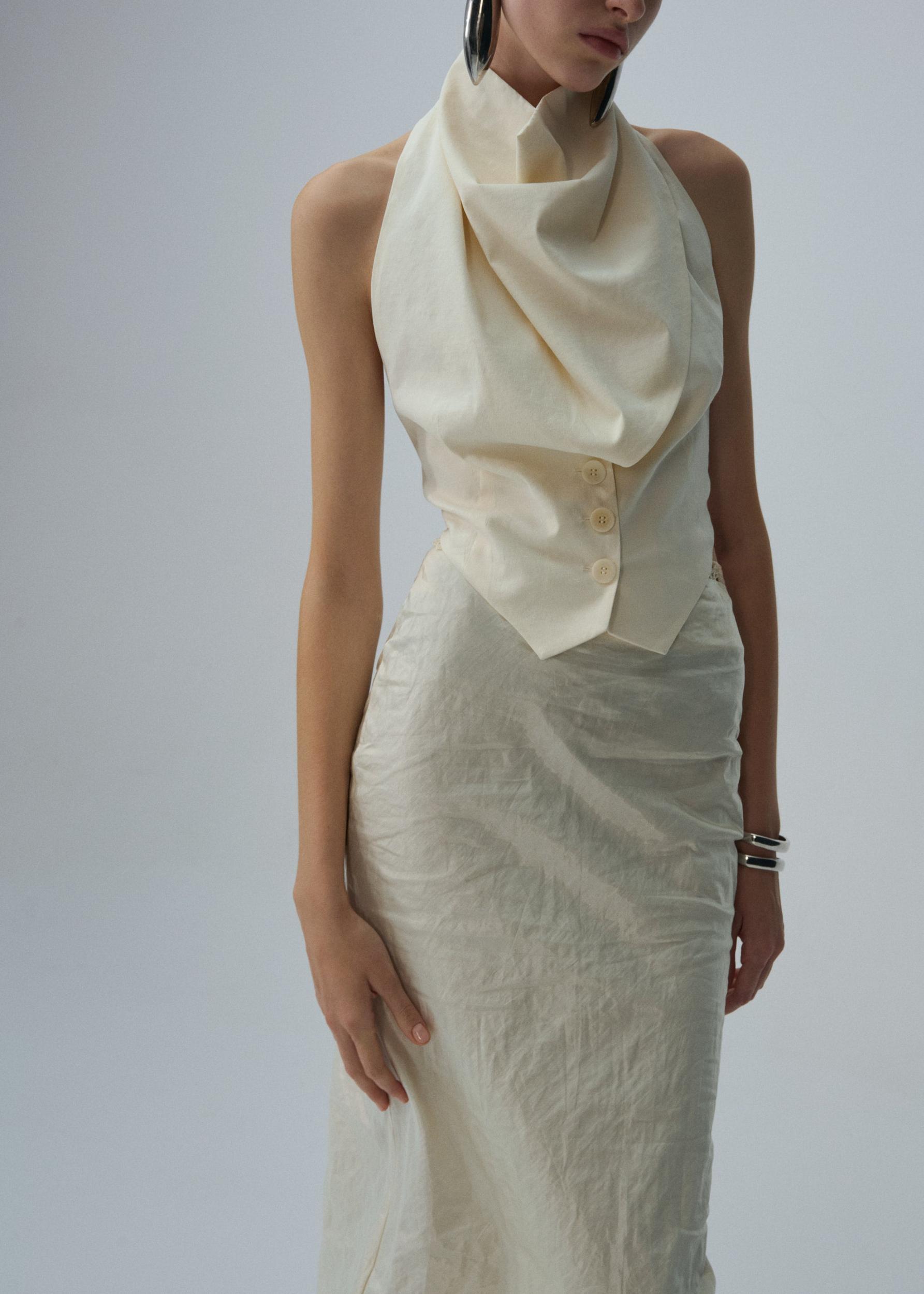 Scarf detail waistcoat in cream Product Image