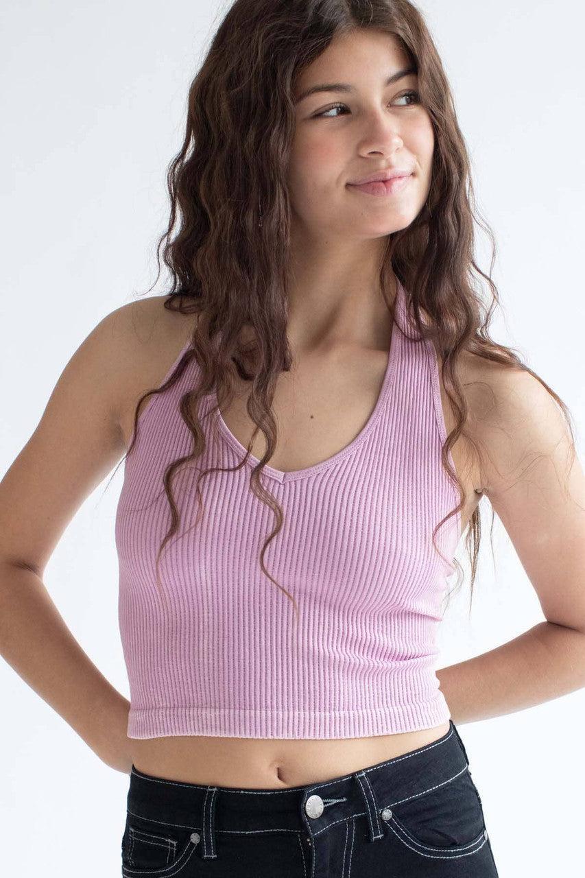 Pink Washed Seamless Halter Top Product Image