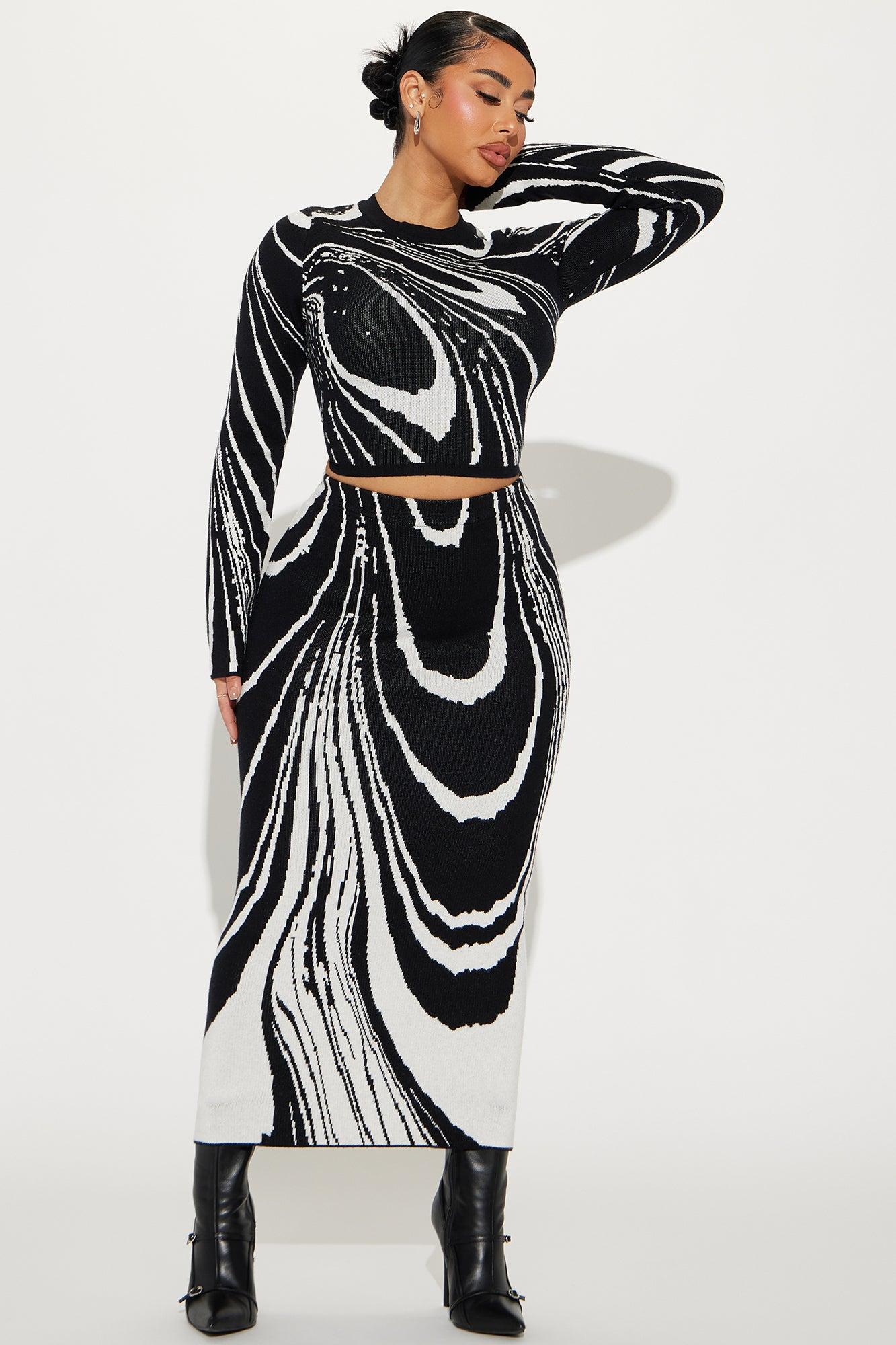 Maya Sweater Skirt Set - Black/White Product Image