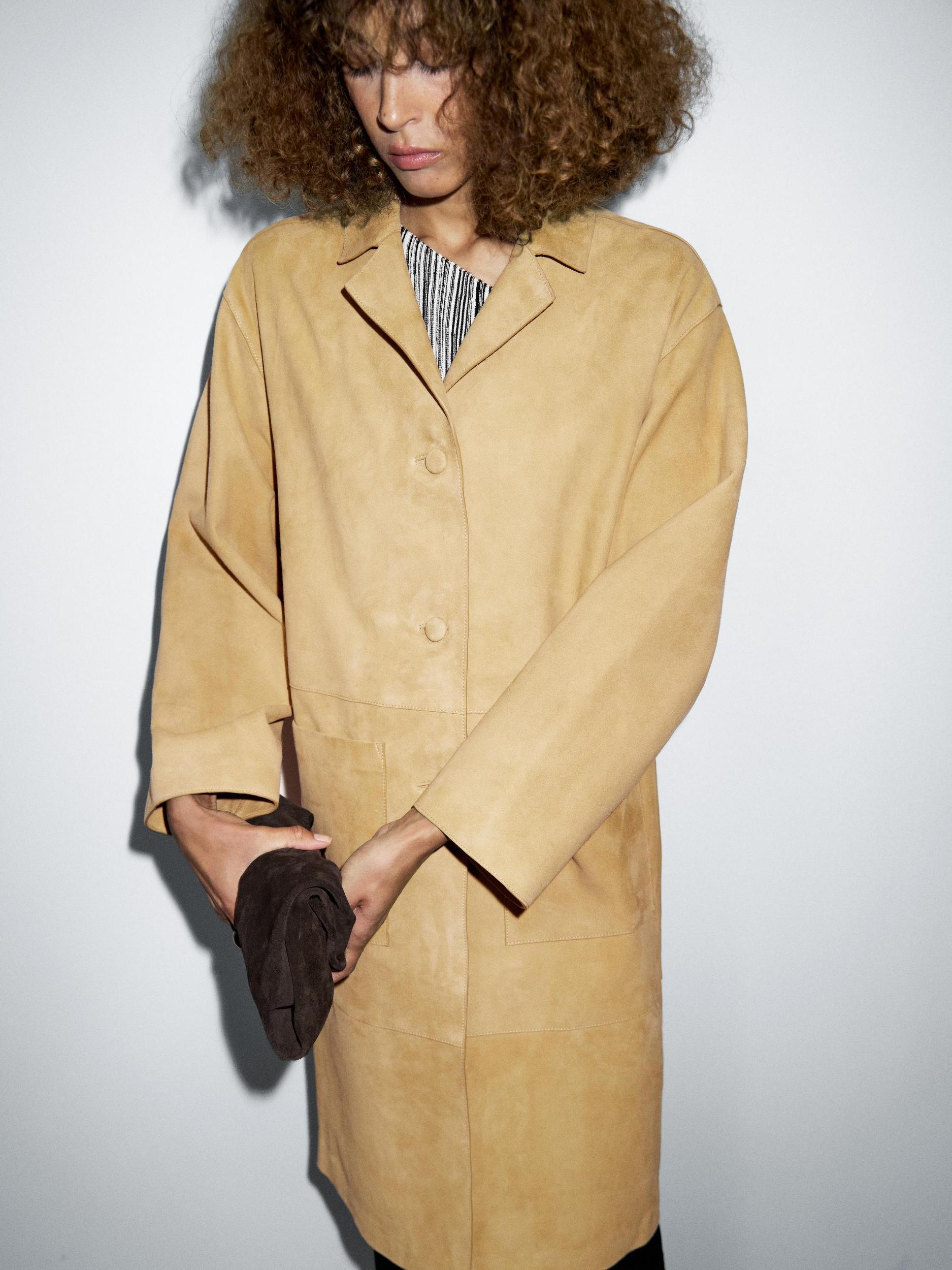 Long suede leather coat Product Image