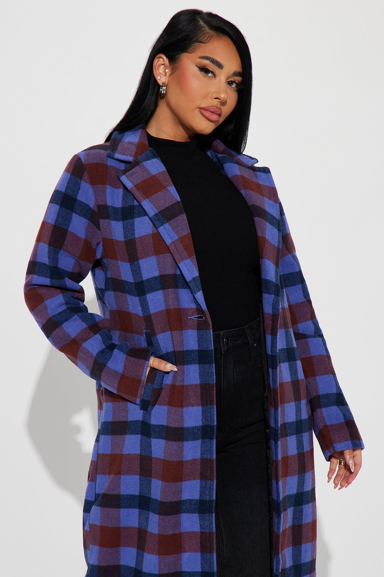 You Plaid It Trench Coat - Purple/combo Product Image