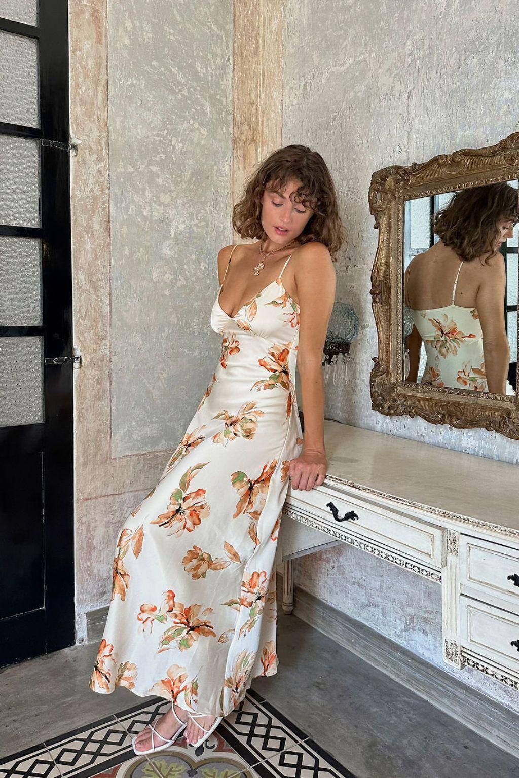 Palma Cream Floral Maxi Dress Product Image