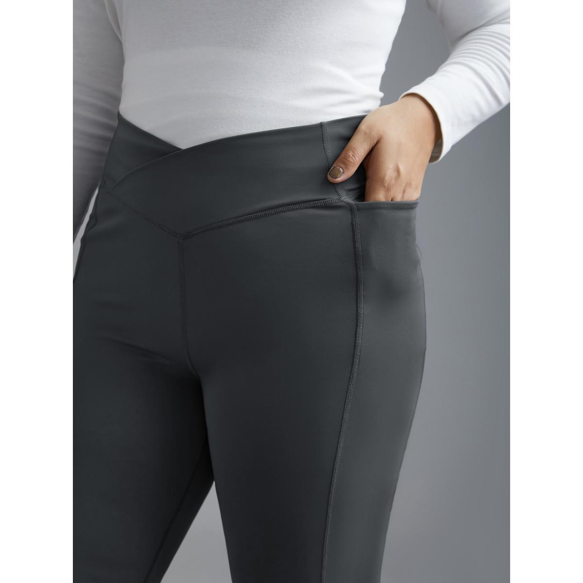 Plus Size V-Shaped Pocket Bootcut Leggings Women DimGray Casual Medium stretch Bootcut Mid Rise Everyday Leggings BloomChic 18-20/2X Product Image