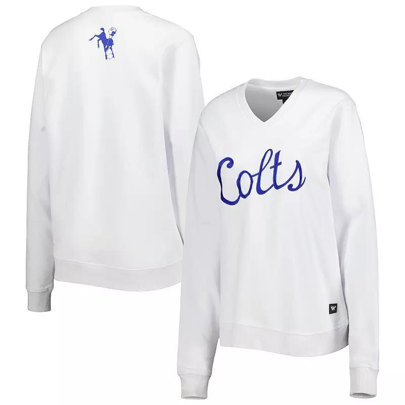 Women's The Wild Collective White Indianapolis Colts Cheer V-Neck Fleece Pullover Sweatshirt, Size: Small Product Image