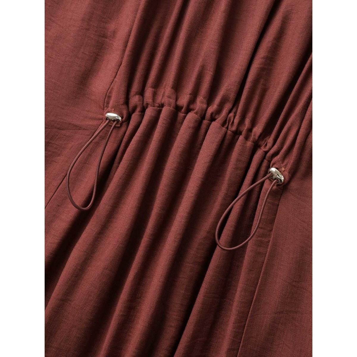 Plus Size Rayon Pleated Waist-Cut Midi Dress Yellowishbrown Women Round Neck Short sleeve Curvy BloomChic 14-16/1X Product Image