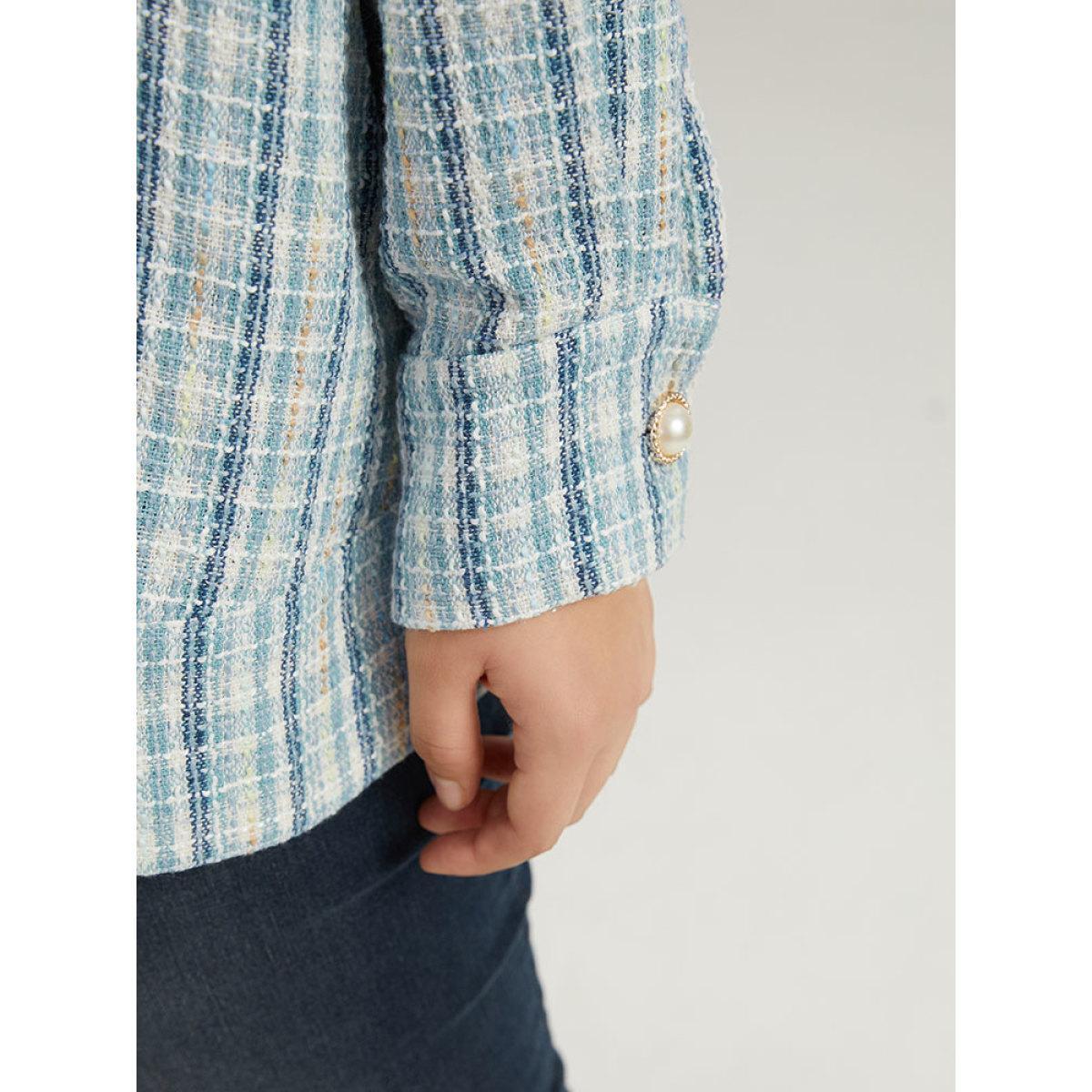 Plus Size Gingham Buckle Detail Button Through Jacket Women LightBlue Button Everyday Jackets BloomChic 26/4X Product Image