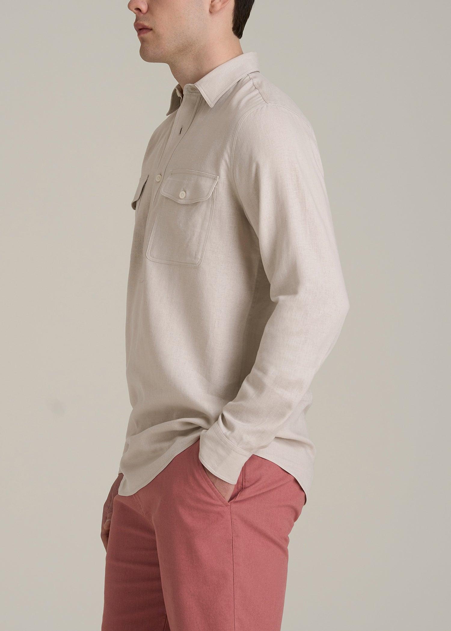 Linen Popover Shirt for Tall Men in Light Taupe Product Image