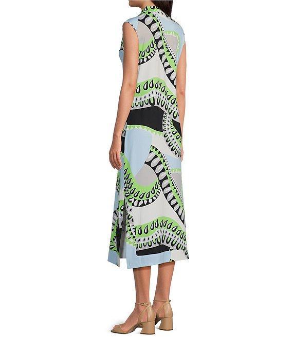 Jude Connally Kristen Mod Kaleidoscope Pool Print Jude Cloth Stretch Knit Wrinkle-Free Split V-Neck Sleeveless A-Line Midi Dress Product Image