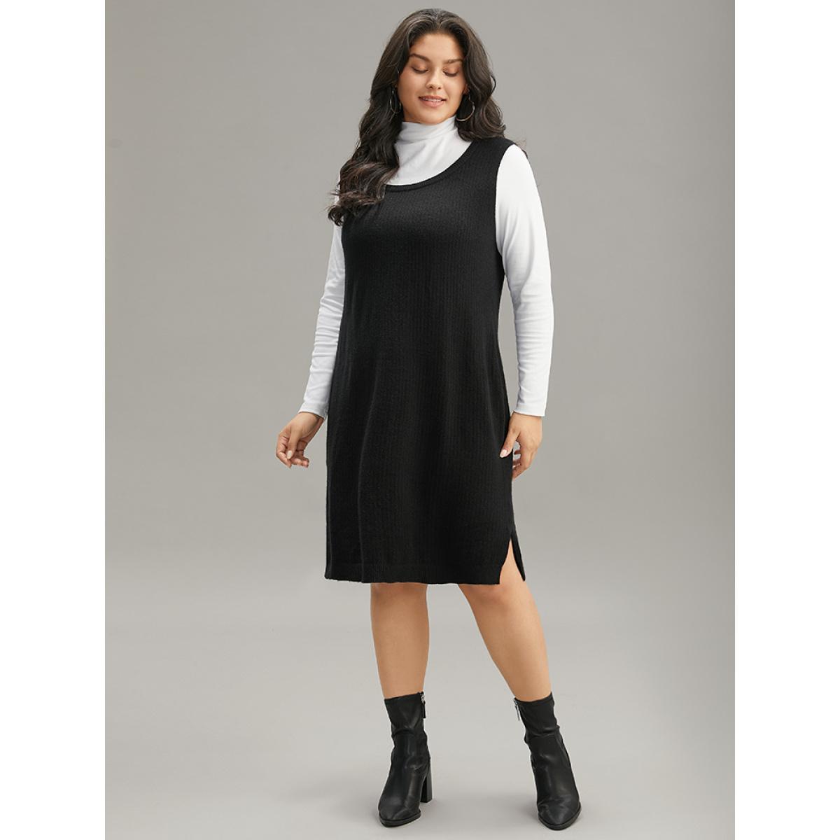 Plus Size Supersoft Essentials Anti-Pilling Shoulderless Sweater Dress Black Women Casual Loose Long Sleeve Everyday Sweater Dresses BloomChic 26/4X Product Image