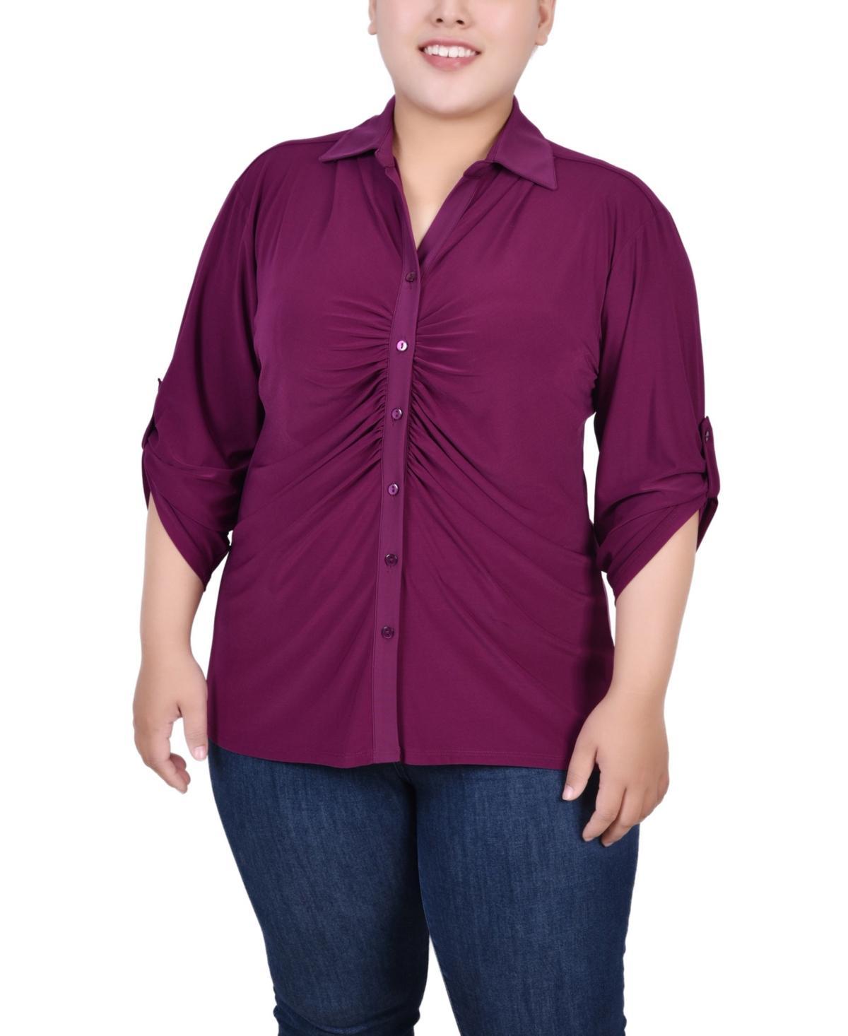 Ny Collection Plus Size 3/4 Roll Tab Rouched-Front Top Product Image