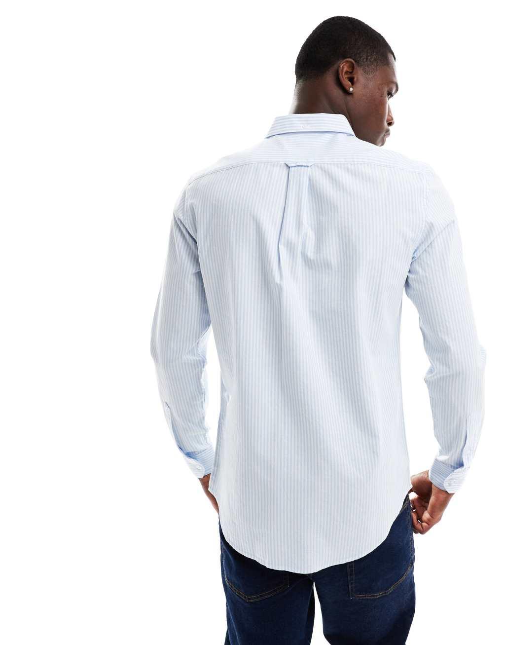 Farah Brewer slim fit long sleeve striped shirt in blue  Product Image