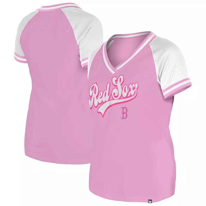 Women's New Era Pink Kansas City Chiefs Color Multiplier V-Neck T-Shirt, Size: Medium Product Image