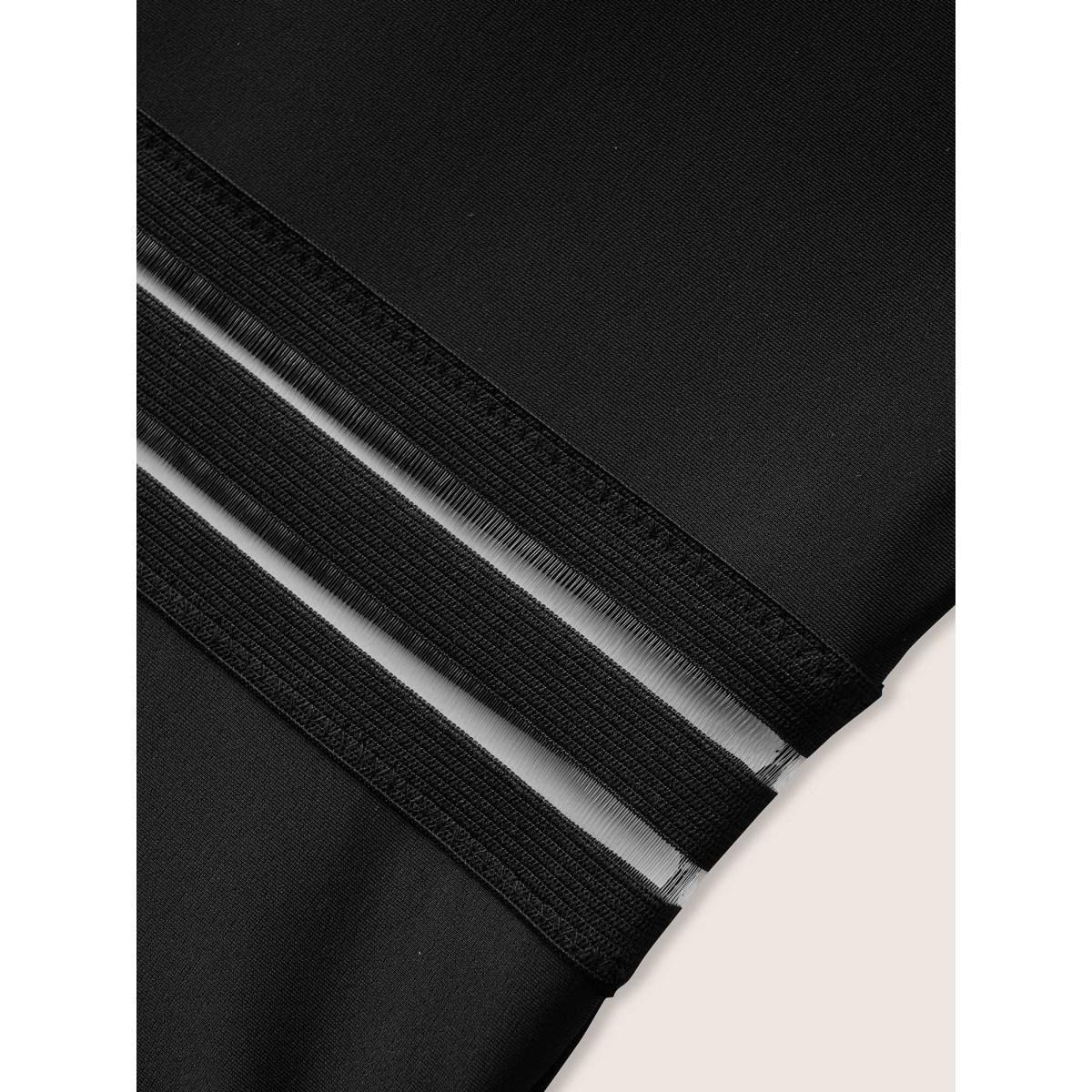 Plus Size Overlap Collar Patchwork Mesh Gathered One Piece Swimsuit Women's Swimwear Black Beach Woven ribbon&lace trim Curve Bathing Suits High stretch One Pieces BloomChic 30/6X Product Image