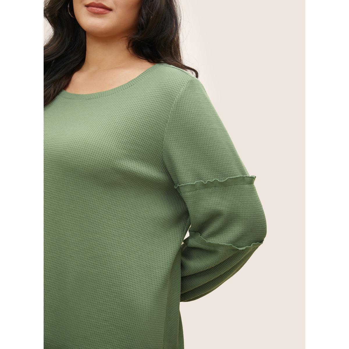 Plus Size Plain Texture Waffle Knit Arc Hem T-shirt Mint Women Casual Texture Plain Round Neck Everyday T-shirts BloomChic 30/6X Product Image