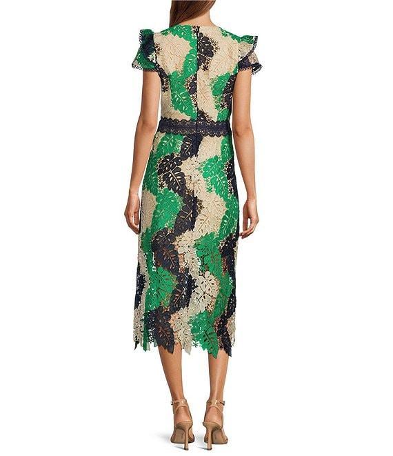 Adelyn Rae Crochet Lace V-Neck Flutter Short Sleeve Midi Dress Product Image