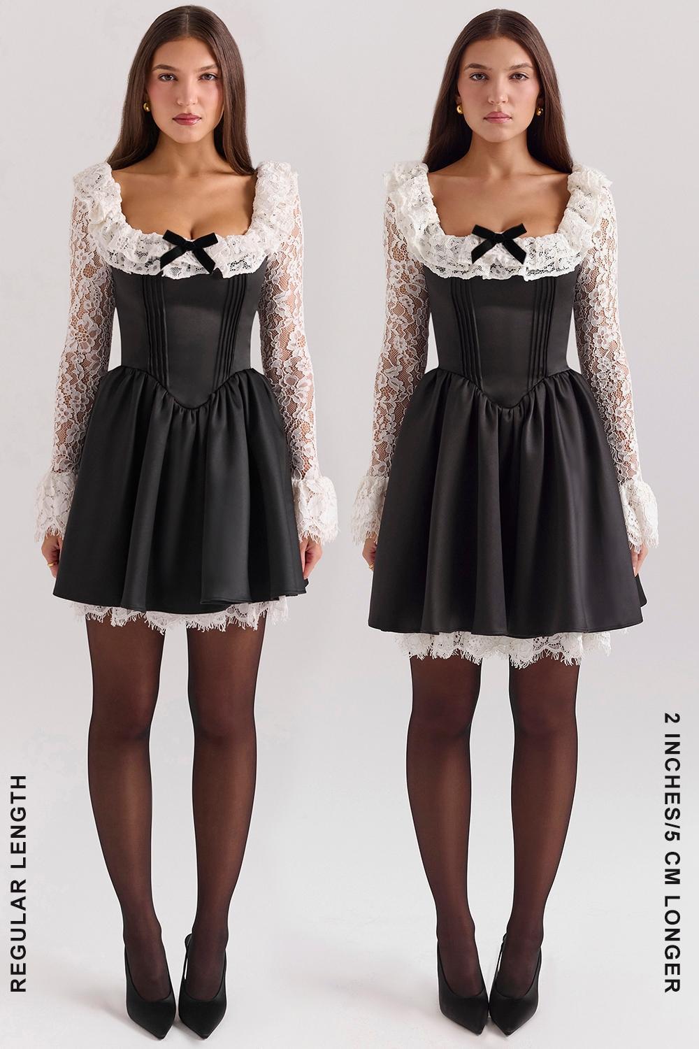 Cleora Black Lace Ruffle Mini Dress Product Image