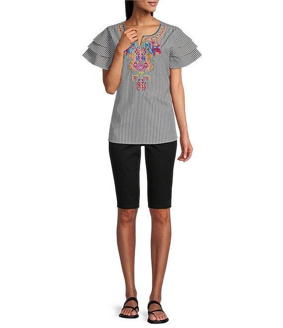 NYDJ Side Slit Hem Rivet Bike Stretch Denim Bermuda Shorts Product Image