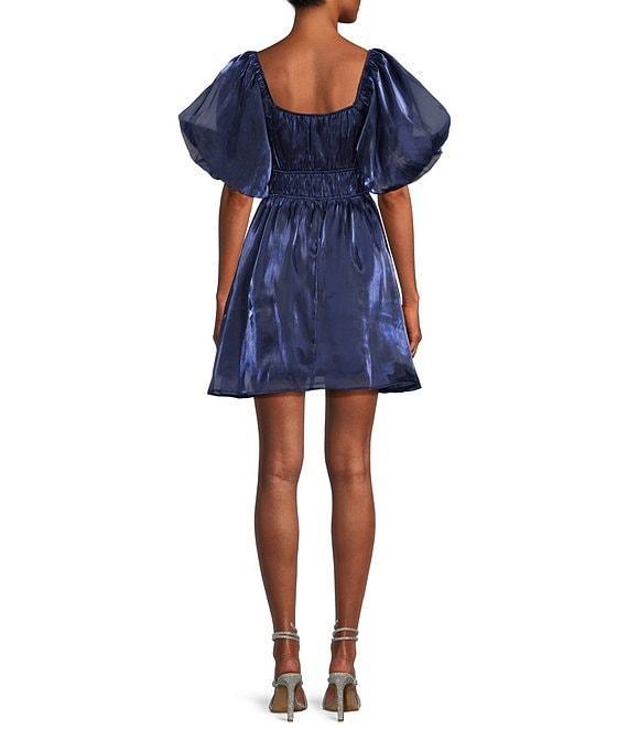 Allison & Kelly Short Puff Sleeve Tie Front Fit & Flare Dress Product Image