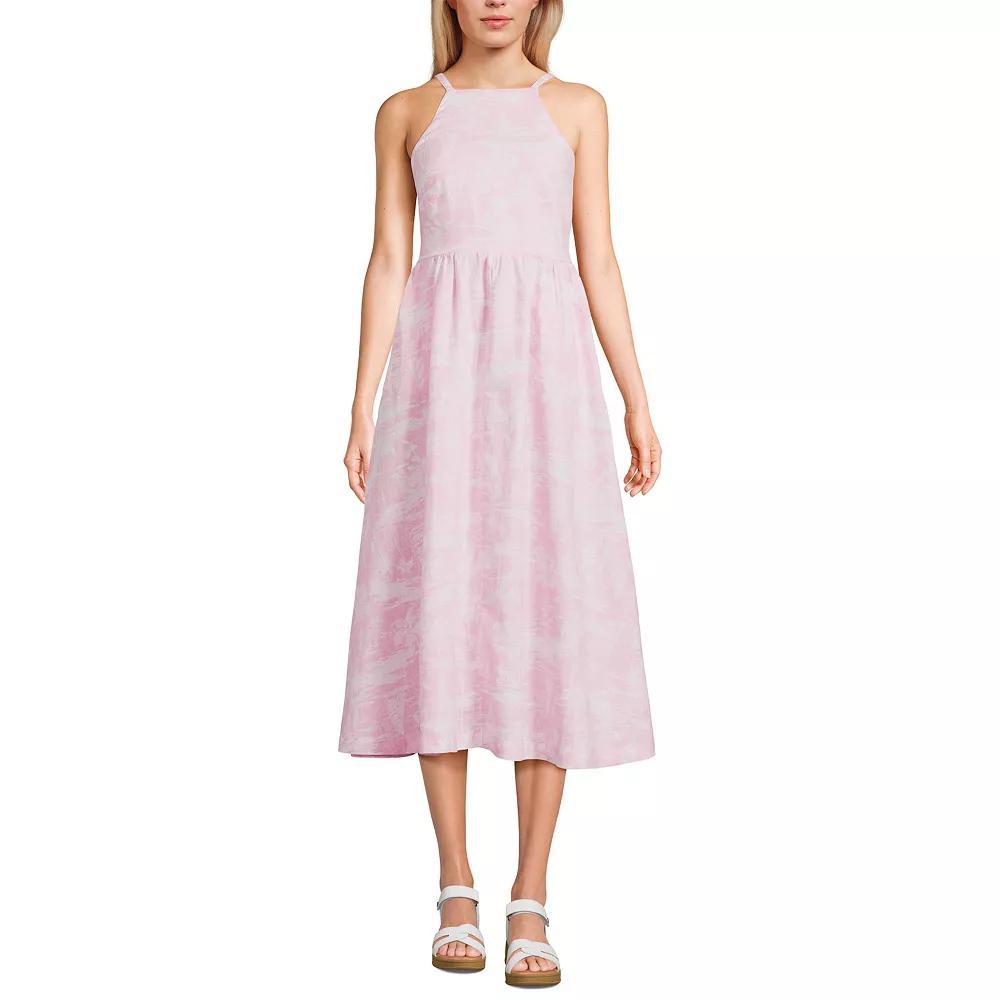 Women's Lands' End Linen Sleeveless Halter Midi Dress, Size: Medium, White Product Image