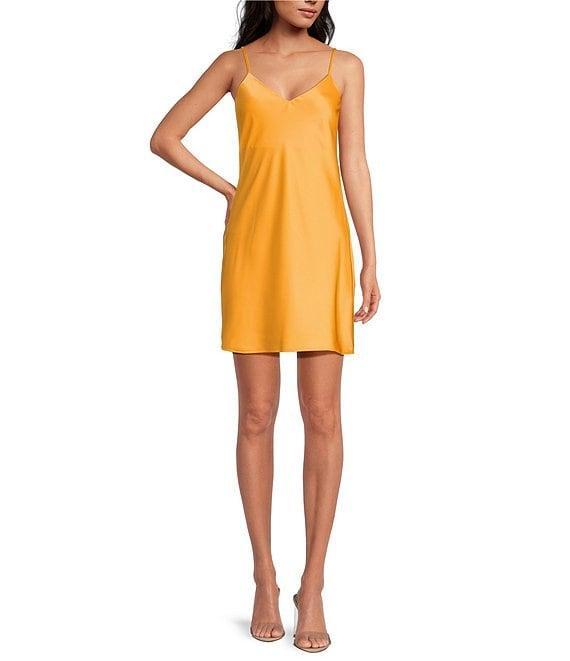 Gianni Bini Harper Satin V-Neck Sleeveless Slip Dress Product Image