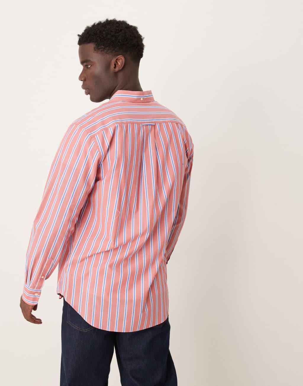 GANT regular fit poplin striped logo shirt in red Product Image
