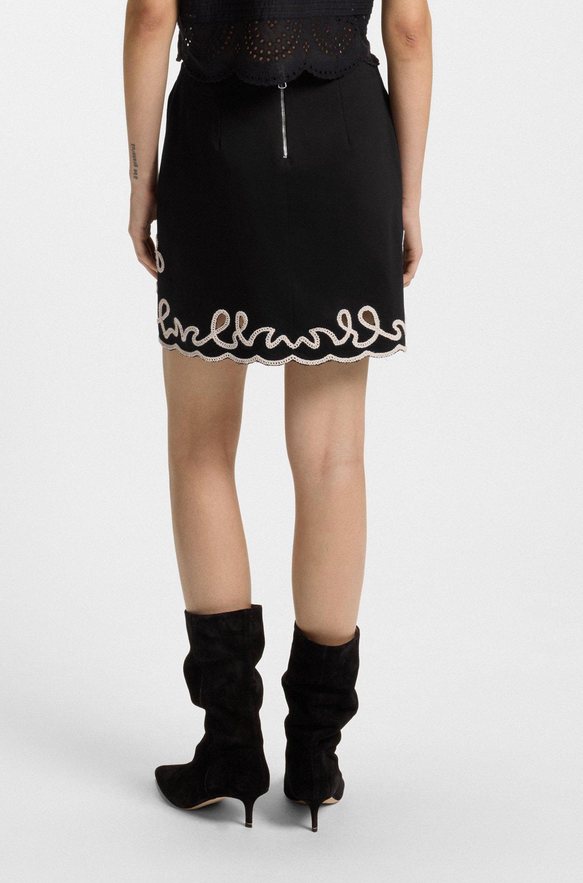 BOSS - Cotton mini skirt with contrast embroidery - Black Product Image