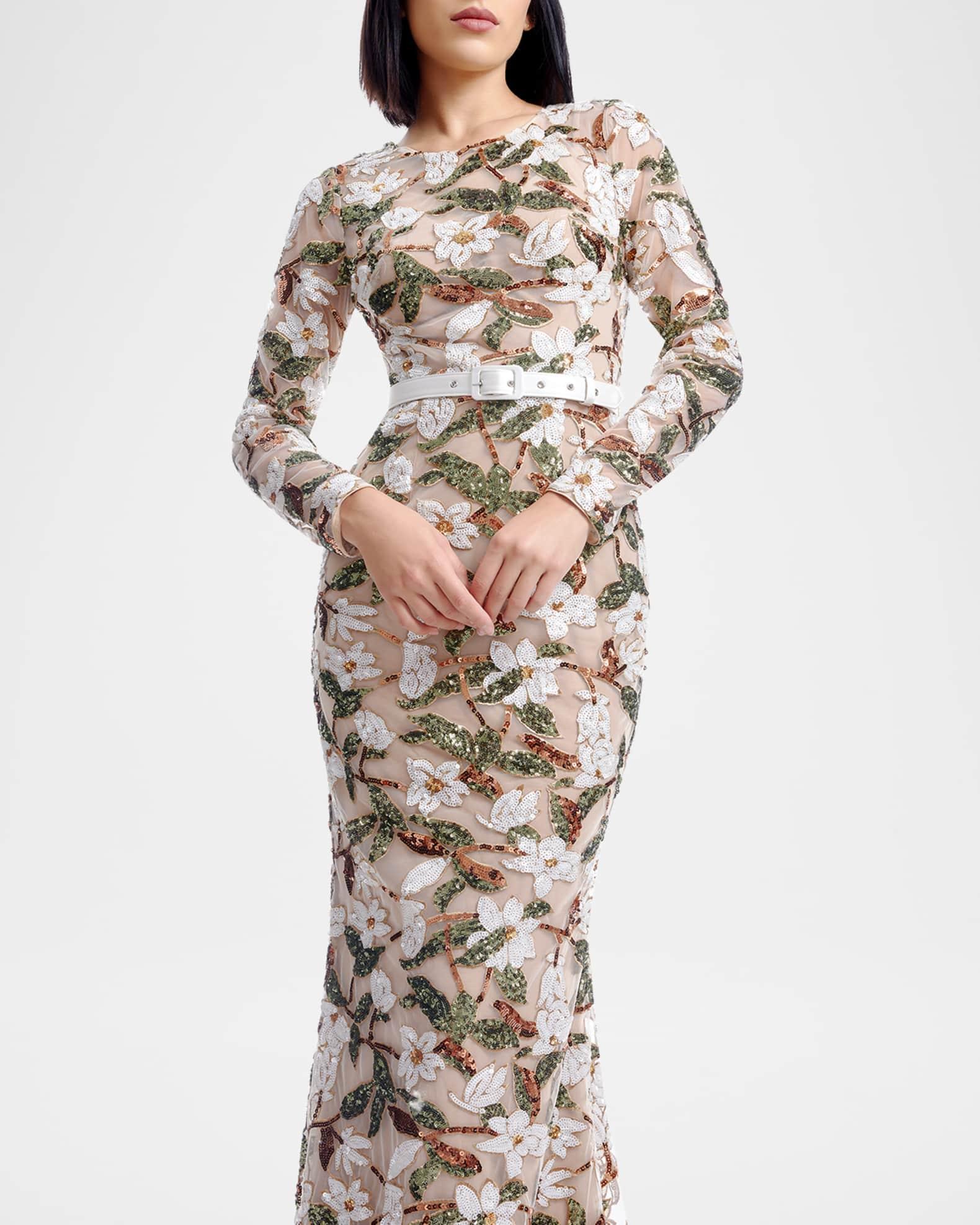 Tamra Belted Floral Sequin Gown Product Image