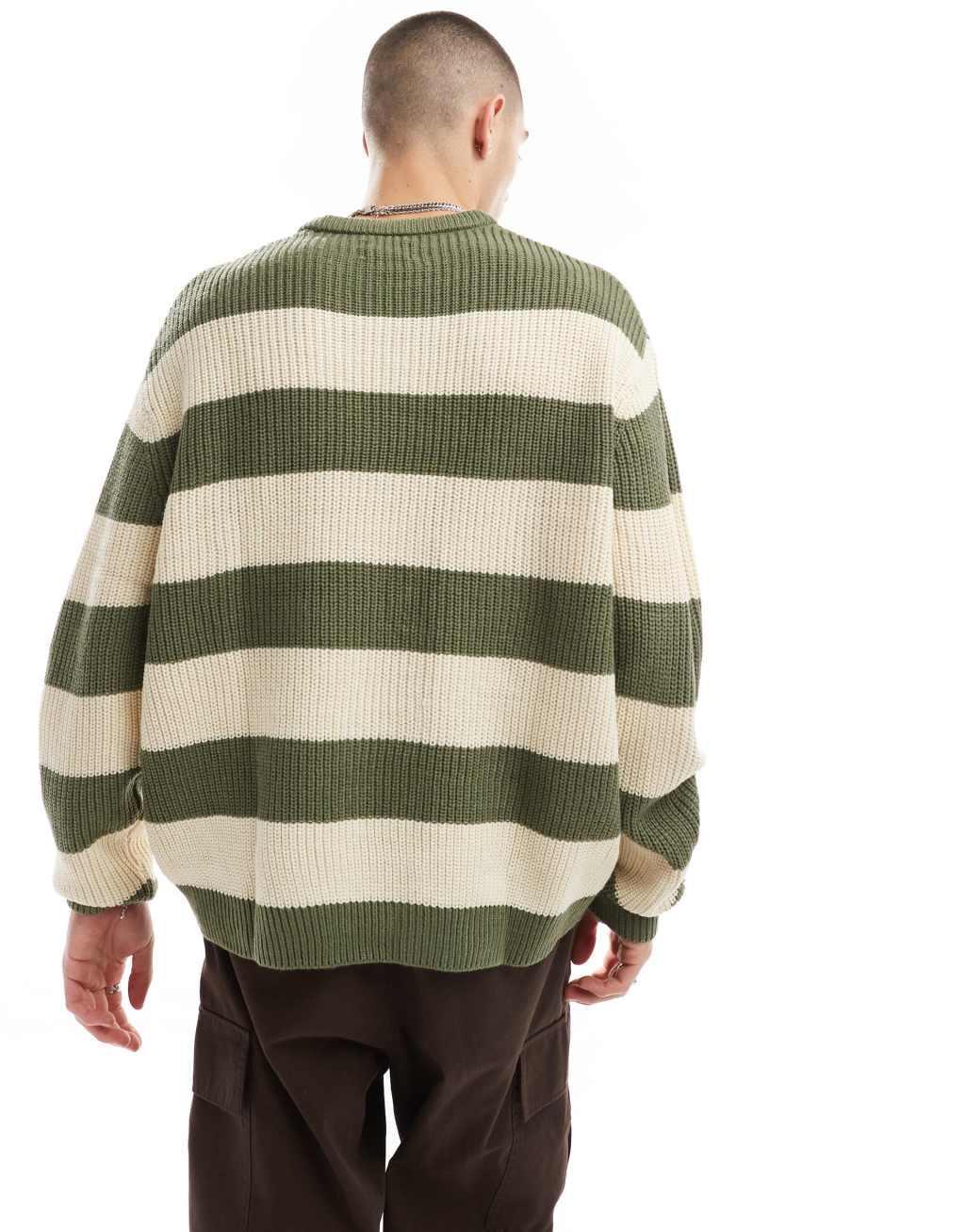 ASOS DESIGN oversized knit sweater in khaki stripe Product Image