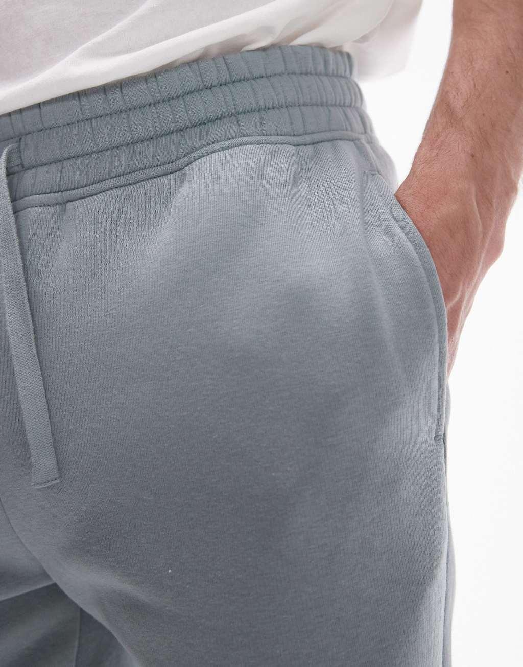 Topman classic fit jersey shorts with raw hem in sage Product Image